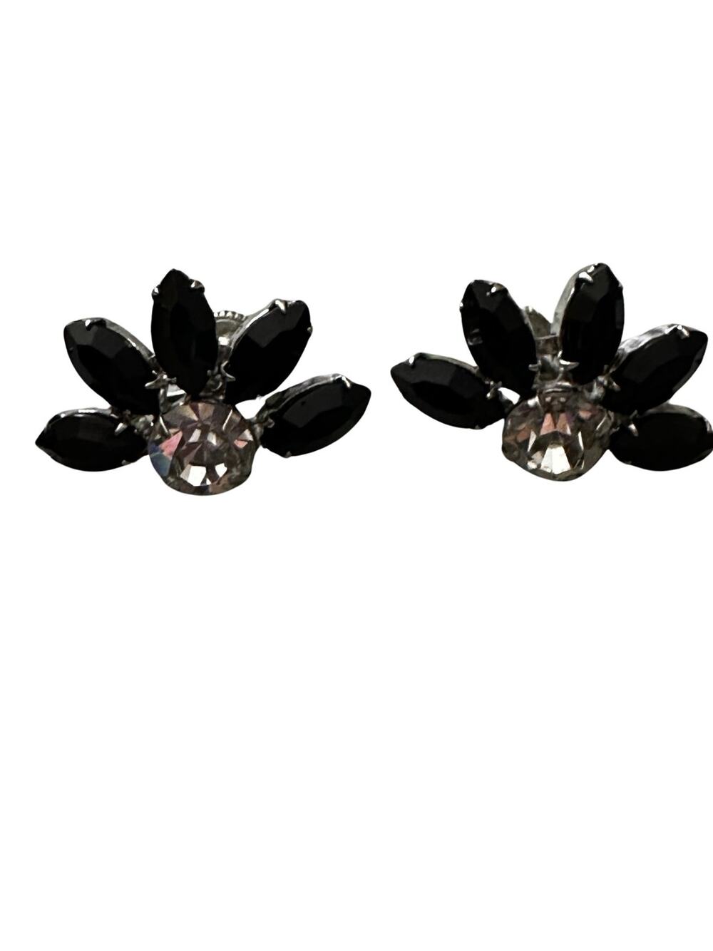 Vintage Clear and Black Rhinestone Screwback Earrings